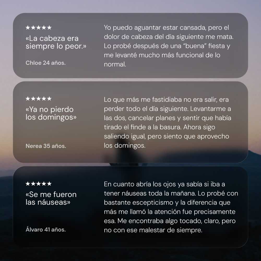 Opiniones de clientes de agüita sobre la resaca y el día siguiente, valoradas con cinco estrellas
