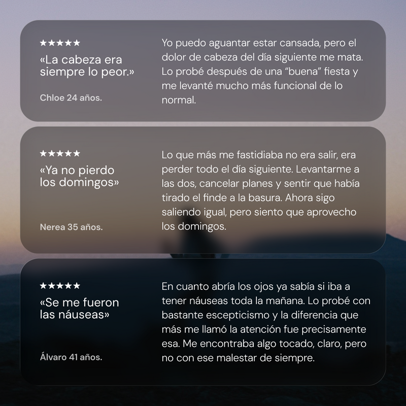 Opiniones de clientes de agüita sobre la resaca y el día siguiente, valoradas con cinco estrellas
